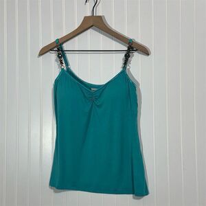 Cache Turquoise Gem‎ Strap Camisole L Stretch Y2K Glam Bling Party Rave Tank Top
